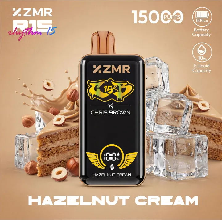 15000 Puffs ZMR R15 Hazelnut Cream Flavor Disposable Vape – Smart Display, Adjustable Airflow, Wireless Charging