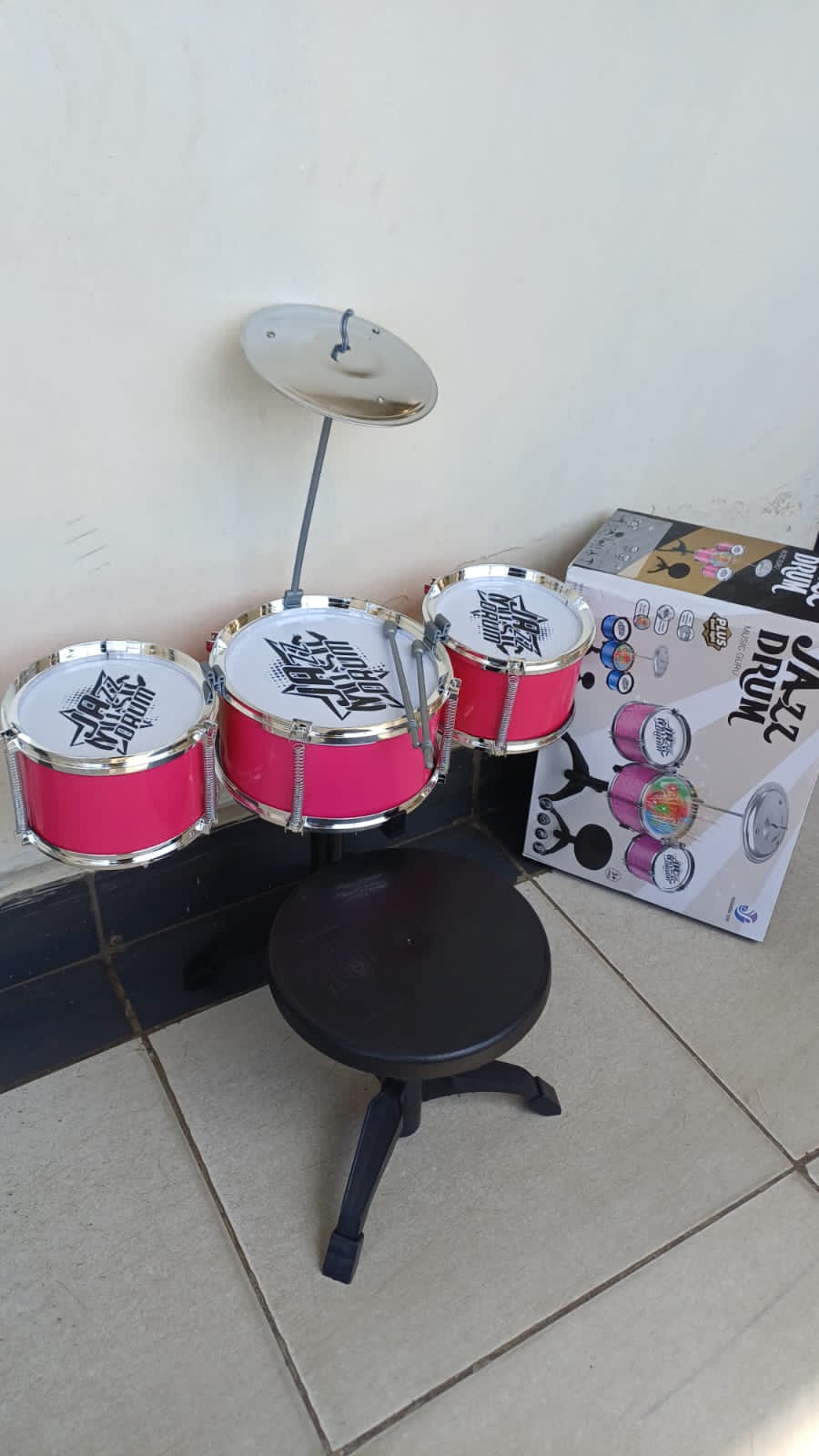 Kids Jazz Drum Set With Stool, 3-Drum Kit + Cymbal, Musical Toy for Boys & Girls