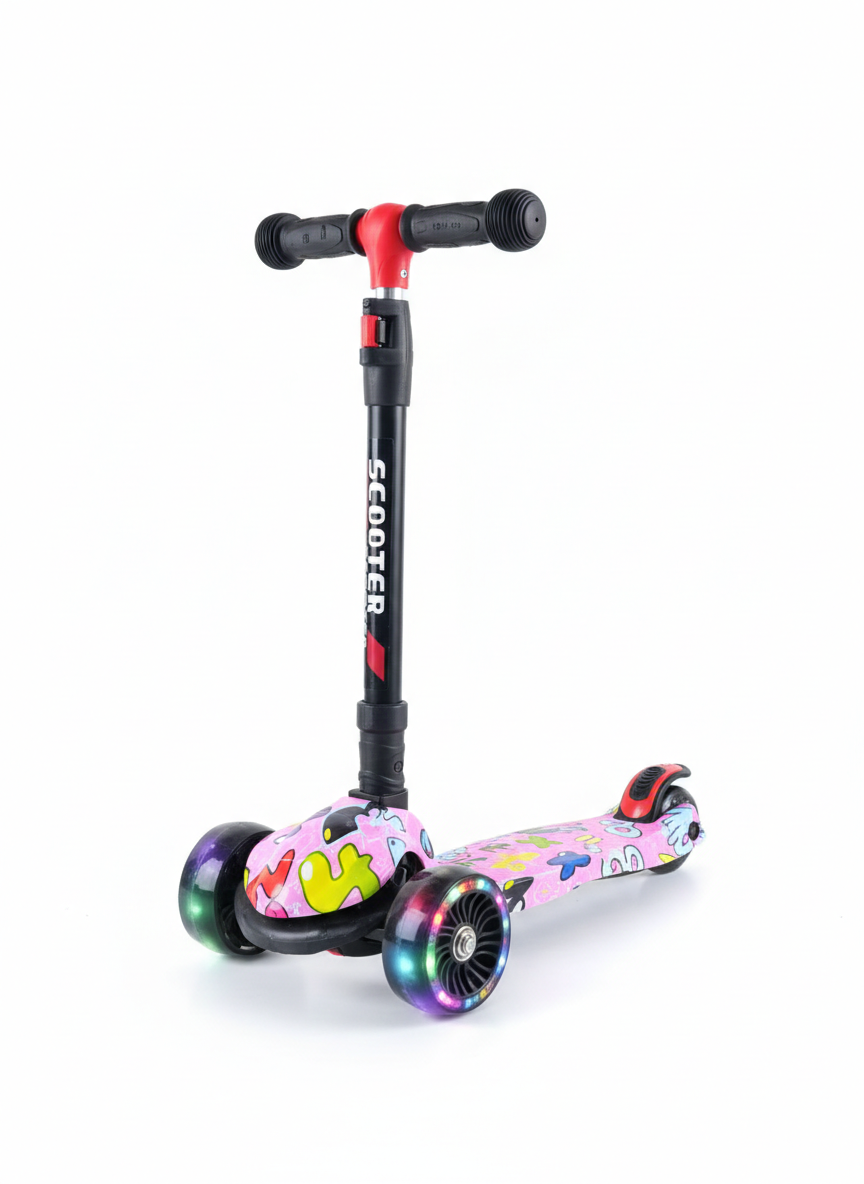 Adjustable 3-Wheel Kick Scooter with Graffiti Print & LED Wheels
