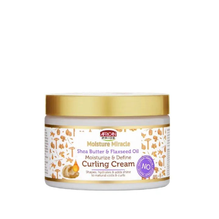 African Pride Moisture Miracle Shea Butter & Flaxseed Oil Curling Cream – Deep Moisture, Lasting Definition & Radiant Shine for Coily & Curly Hair.