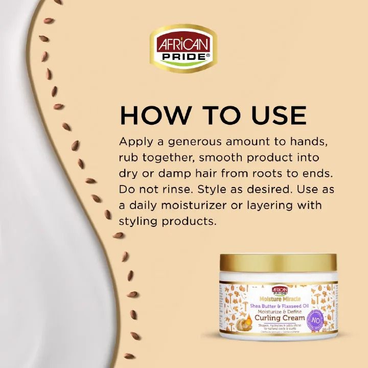 African Pride Moisture Miracle Shea Butter & Flaxseed Oil Curling Cream – Deep Moisture, Lasting Definition & Radiant Shine for Coily & Curly Hair.