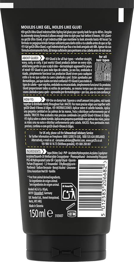 Got2B Ultra Glued Styling Gel 150ml – Strong Hold Hair Gel for Extreme Styles