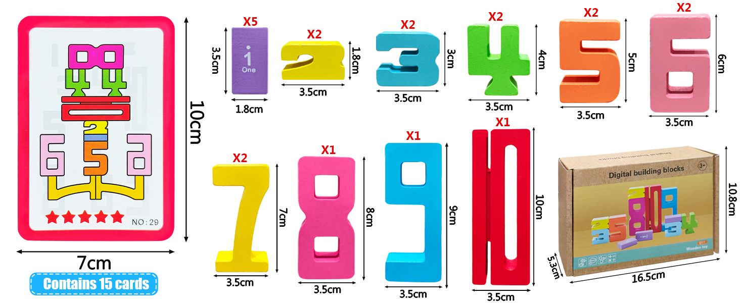 20Pcs Montessori Wooden Number Digital  Building Blocks - Kids Counting & Math Learning Toy - Educational Parent-Child Interaction Set for Ages 3+