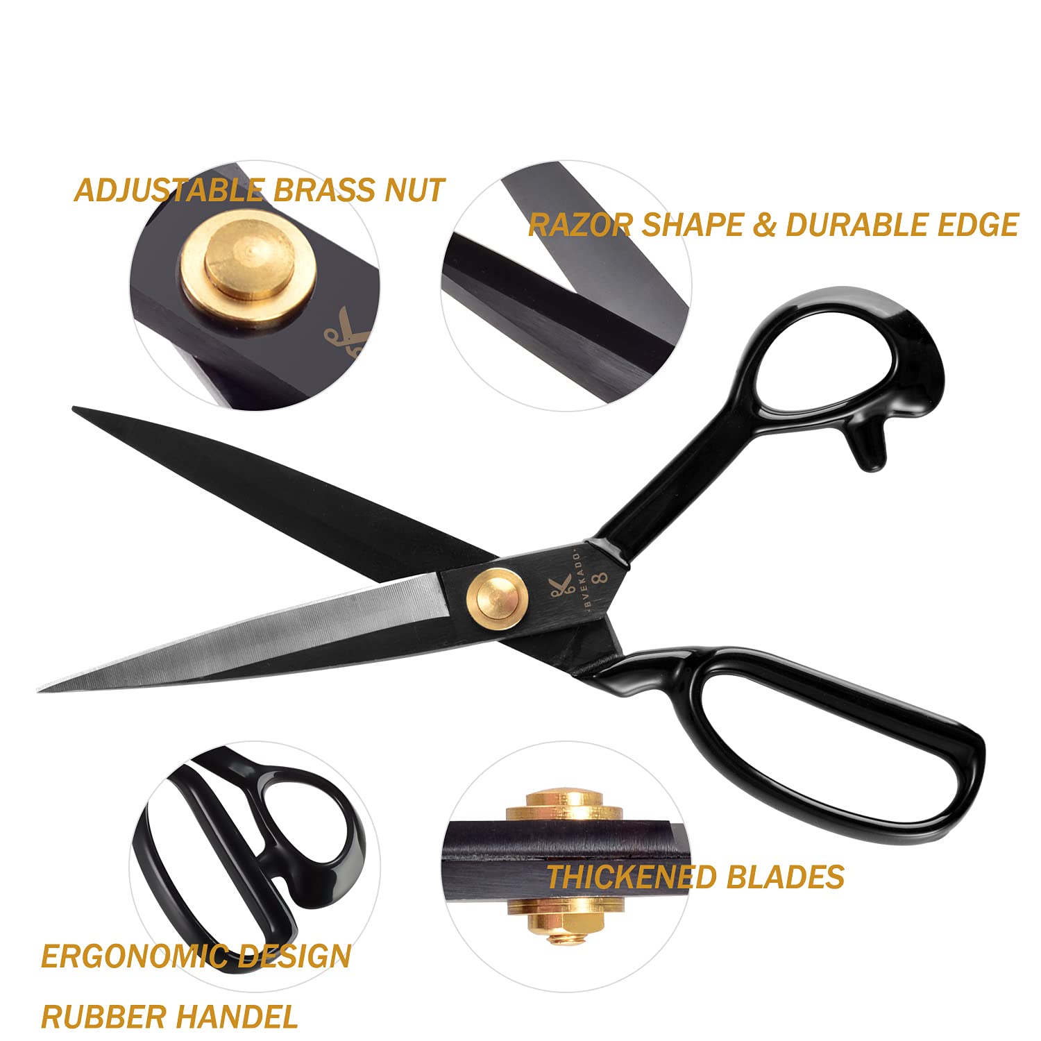 QUEEN KISS Tailors Scissors Premium Heavy Duty Cutting Tool Fabric Scissors, 9 Inch Tailor Scissor - Professional High Carbon Steel Black 9"