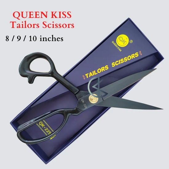 QUEEN KISS Tailors Scissors Premium Heavy Duty Cutting Tool Fabric Scissors, 9 Inch Tailor Scissor - Professional High Carbon Steel Black 9"