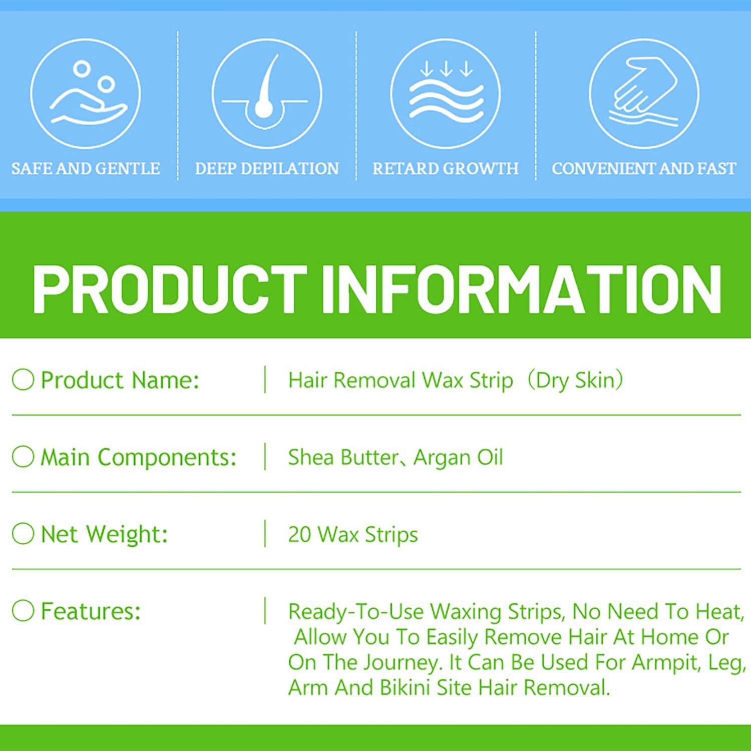 DISAAR BEAUTY Hair Removal Wax Strip Ready To Use  Armpit, Leg, Arm & Bikini | Natural Plant Extract | 20PCS for Dry Skin  (Argan Oil + Shea Butter)