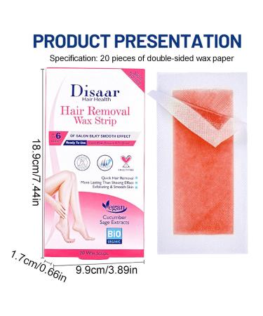 DISAAR BEAUTY Hair Removal Wax Strip Ready To Use Armpit, Leg, Arm & Bikini | Natural Plant Extract | 20PCS for Normal Skin (Vegan Cucumber & Sage Extracts)
