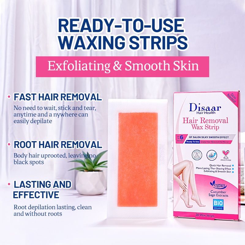 DISAAR BEAUTY Hair Removal Wax Strip Ready To Use Armpit, Leg, Arm & Bikini | Natural Plant Extract | 20PCS for Normal Skin (Vegan Cucumber & Sage Extracts)