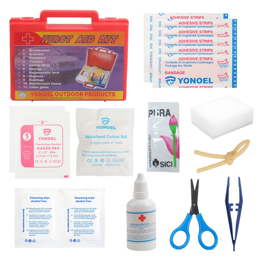 Portable First Aid Kit Box with Complete Emergency Medical Supplies for Home, Car, Office, Travel and Outdoor Use Compact, Durable & Easy to Carry