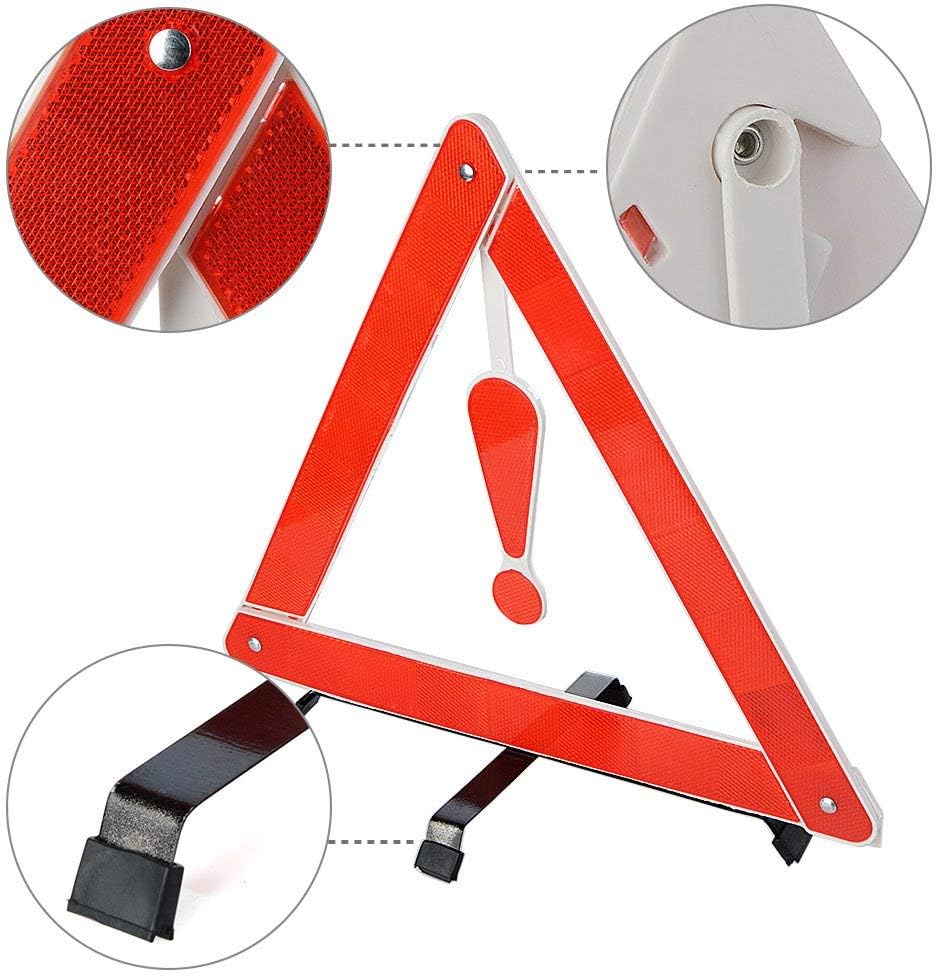 Universal Triangle Life Savers Reflector, Foldable Emergency Car Truck Van Warning Triangle Signs Road Safety Reflective Exclamation Point Sign Triangle Warning Kit Tool with Carrying Case