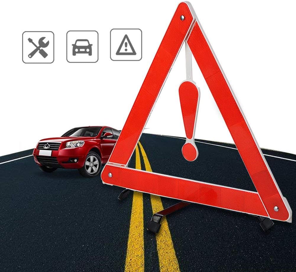 Universal Triangle Life Savers Reflector, Foldable Emergency Car Truck Van Warning Triangle Signs Road Safety Reflective Exclamation Point Sign Triangle Warning Kit Tool with Carrying Case