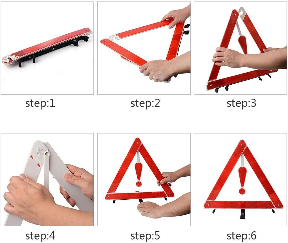 Universal Triangle Life Savers Reflector, Foldable Emergency Car Truck Van Warning Triangle Signs Road Safety Reflective Exclamation Point Sign Triangle Warning Kit Tool with Carrying Case