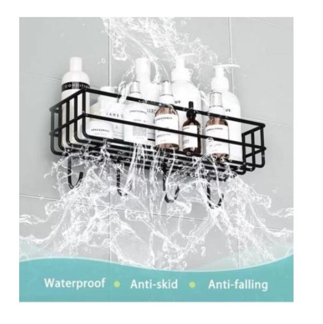 Wall Mounted Bathroom Organizer with Hooks Multi Purpose Storage Shelf Shower Caddy Towel Hanger Space Saving Bathroom Rack for Toiletries and Accessories