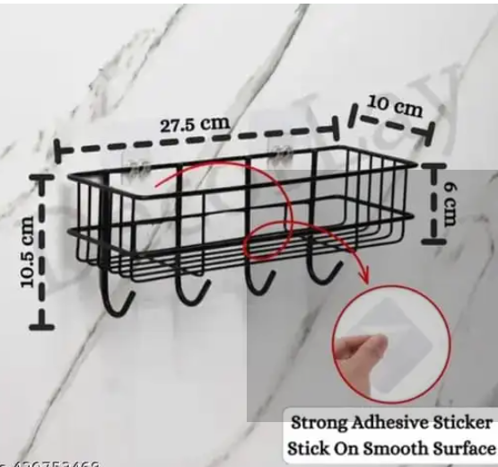Wall Mounted Bathroom Organizer with Hooks Multi Purpose Storage Shelf Shower Caddy Towel Hanger Space Saving Bathroom Rack for Toiletries and Accessories