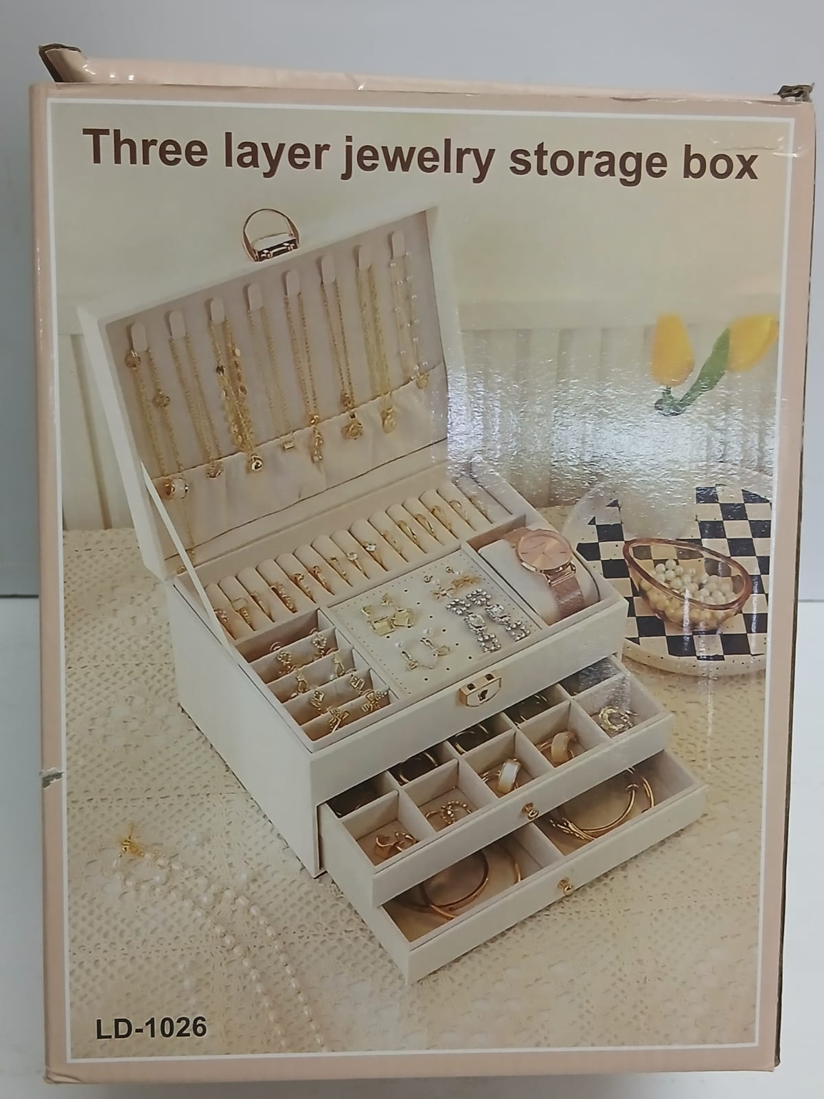 Jewelry box organizer Jewelry Case PU Leather ring/bracelet/necklace/earrings/watch Jewelery Storage Box Organizer Display three layers drawers organizer display valentines gift for girlfriends