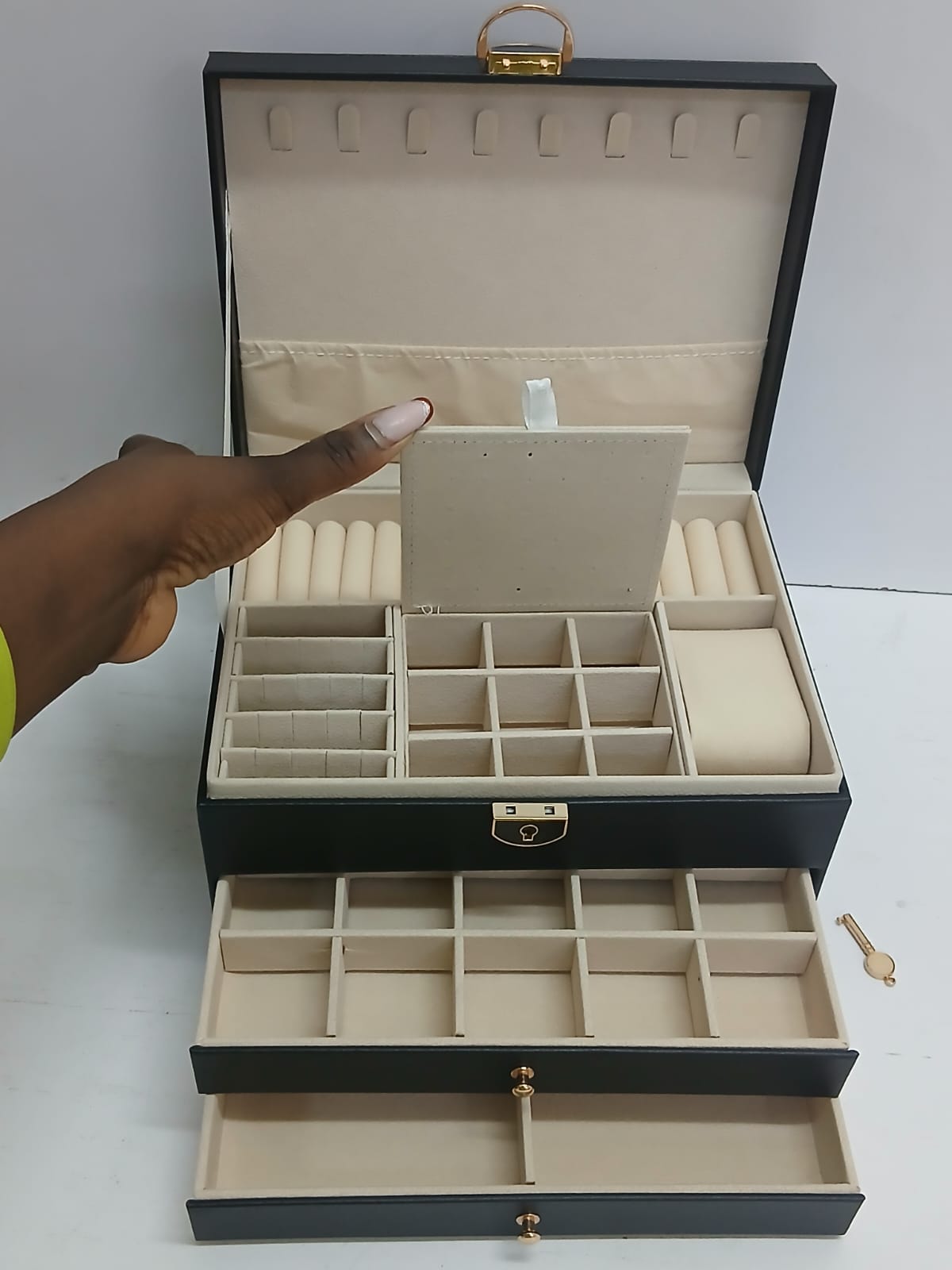 Jewelry box organizer Jewelry Case PU Leather ring/bracelet/necklace/earrings/watch Jewelery Storage Box Organizer Display three layers drawers organizer display valentines gift for girlfriends