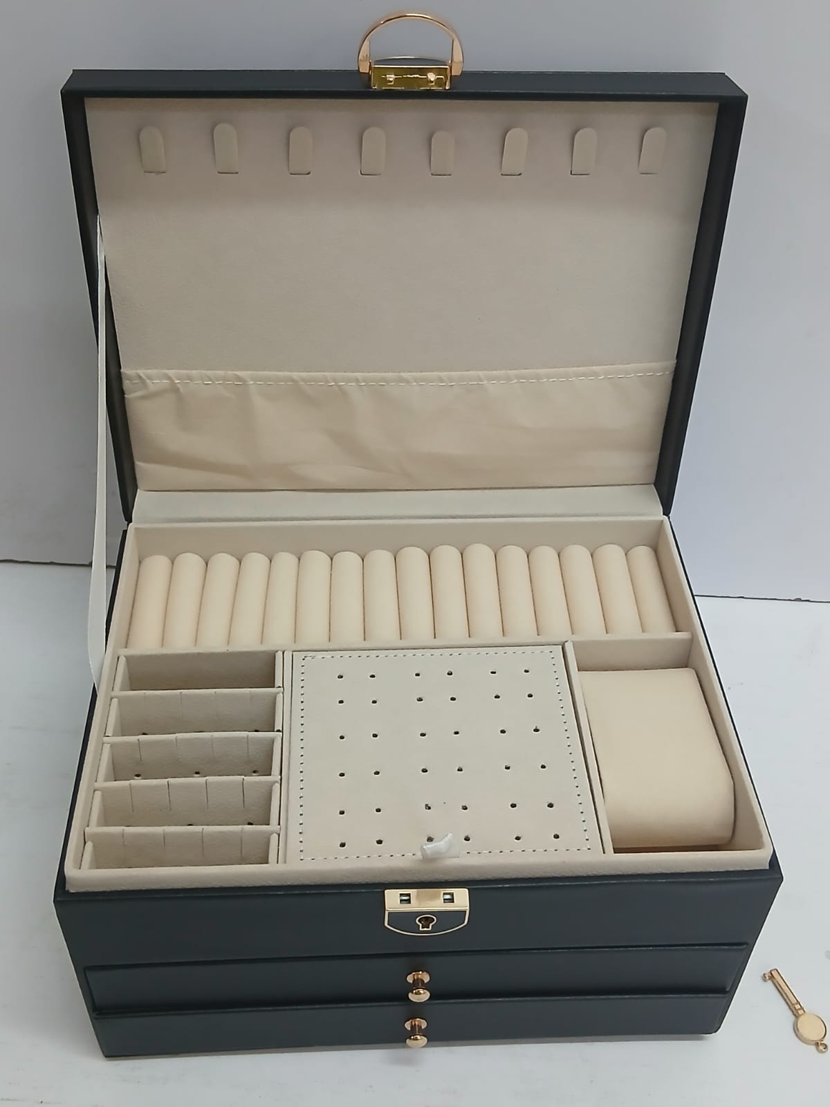 Jewelry box organizer Jewelry Case PU Leather ring/bracelet/necklace/earrings/watch Jewelery Storage Box Organizer Display three layers drawers organizer display valentines gift for girlfriends