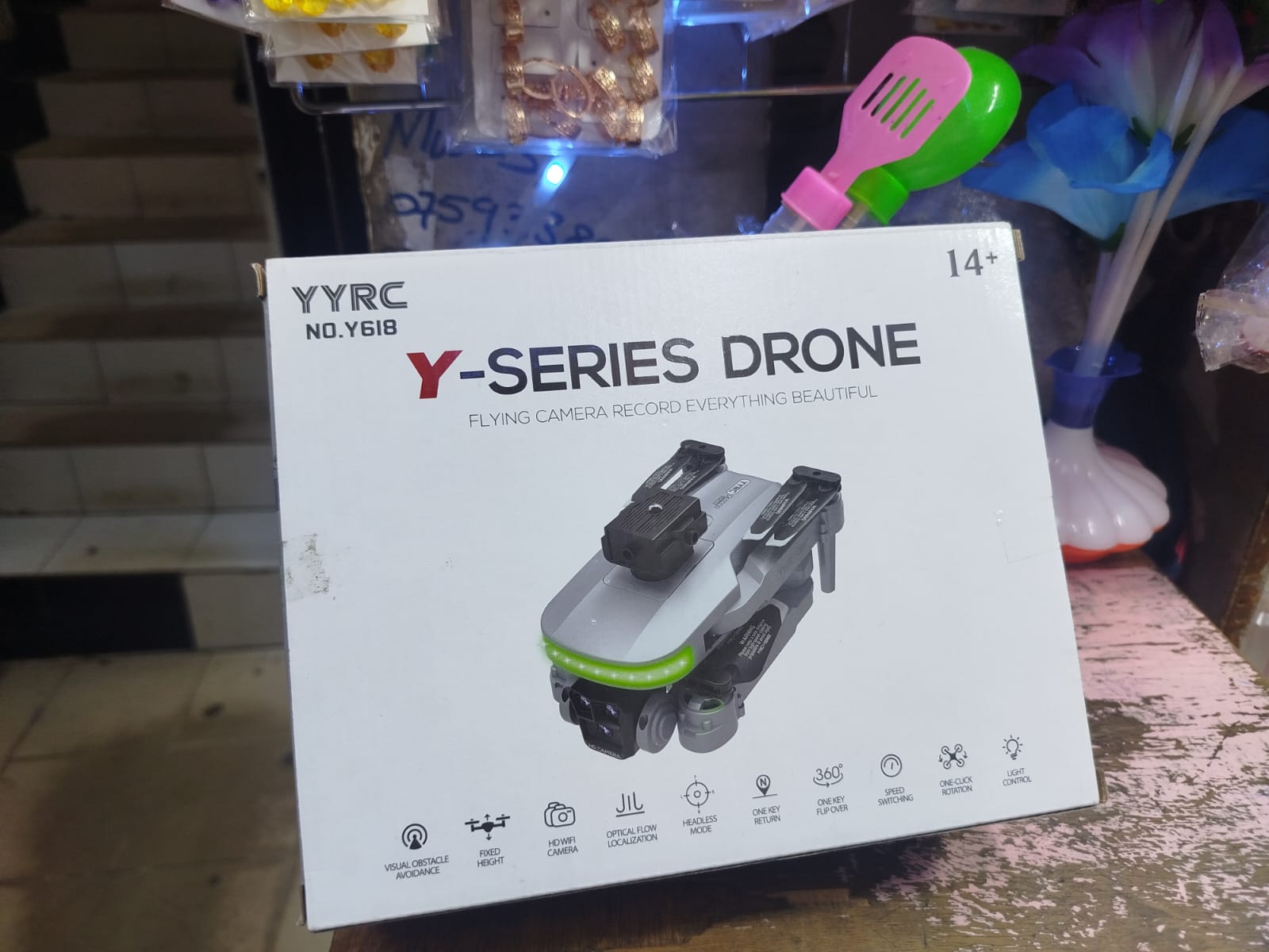YYRC Y-Series Drone (Model No. Y618), a remote-controlled quadcopter with camera capabilities.
The product is described as a "Flying Camera Record Everything Beautiful" drone. 
Key features mentioned
