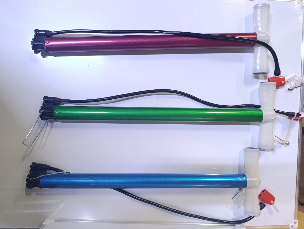 Big size air pumps (also known as bicycle pumps or hand pumps). These pumps are designed for inflating bicycle tires and can also be used for sports balls and other inflatables. 
The pumps feature an