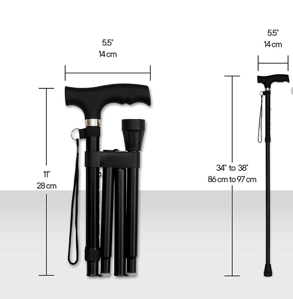 Folding walkingsticks, adjustable walking aid designed for mobility assistance. 
Key features of this product include:
Portability: The cane easily folds down to a compact 11 inche