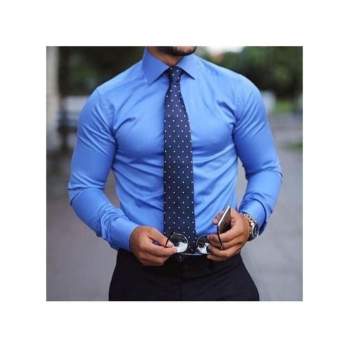 “Men’s Official Long Sleeve Shirt – High Quality Slim Fit Formal Wear in Classic Blue Color”