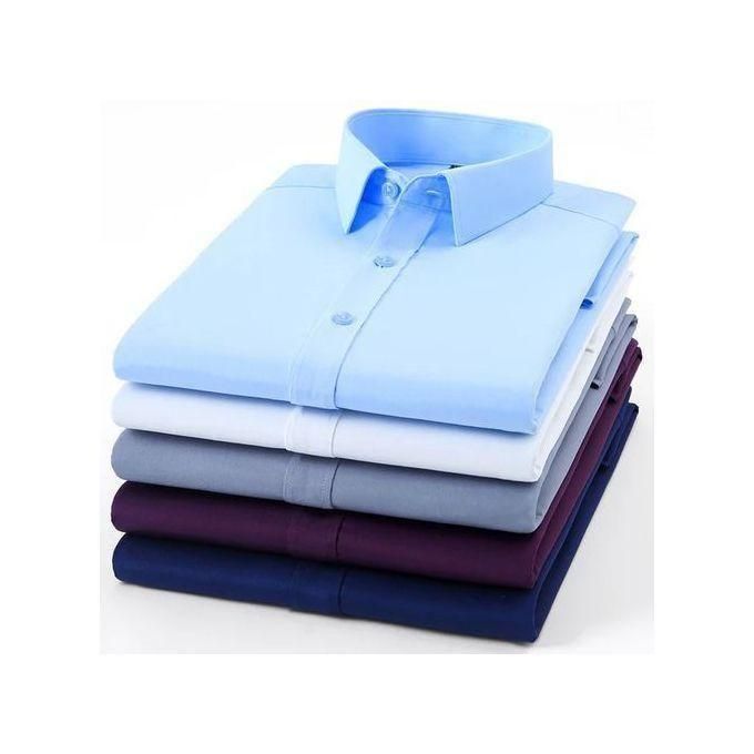 5 Pack Men’s Official Long Sleeve Cotton Shirts – Slim Fit in Sky Blue, Black, Navy, White & Grey”