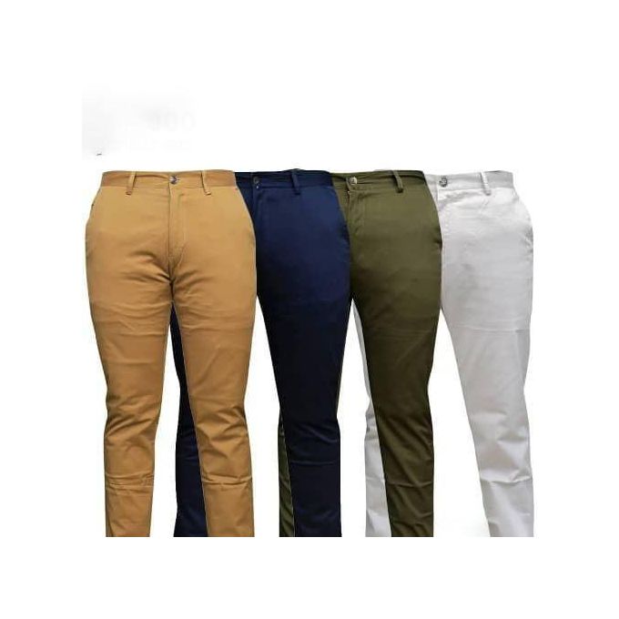 4Pack, Soft Khaki Men's Trouser Slim Fit Official Casual – Beige, Navy Blue, Green And Cream White