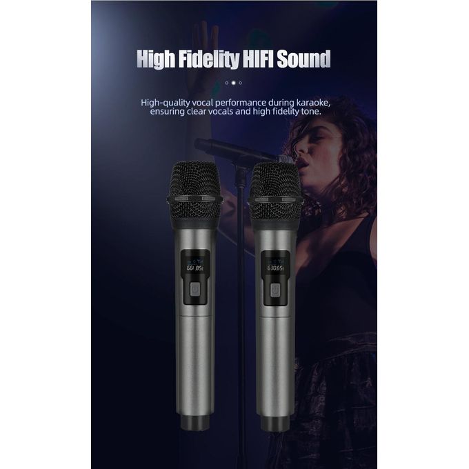 YUUIKLLE Professional 2 Channel Wireless Microphone System with 2 Portable Handheld Mics Rechargeable Karaoke Mic Set Clear Sound Long Range for Meetings Parties Church DJ Wedding KTV Events Home Use