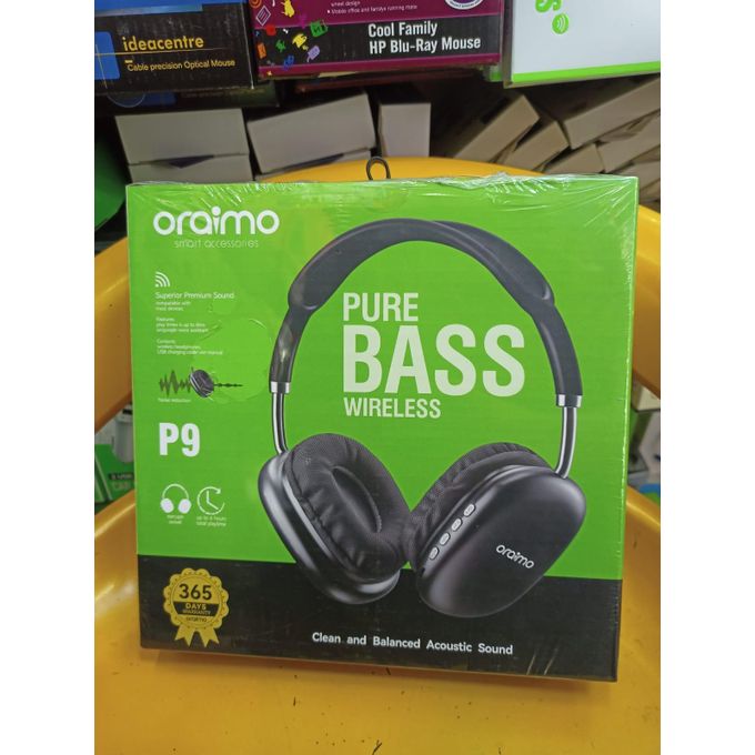 Oraimo New P9 Wireless Headset Over Ear Bluetooth Headphones Big Bass Stereo Sound Built-in Microphone Rechargeable Wireless Headphones Comfortable Noise Isolation for Music Calls Travel & Gaming