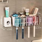 Wall Mounted Toothbrush Holder with Toothpaste Dispenser Electric Toothbrush Organizer with 4 Colorful Mouthwash Cups Multiple Slots Hygienic Bathroom Storage Rack Durable Space Saving Design