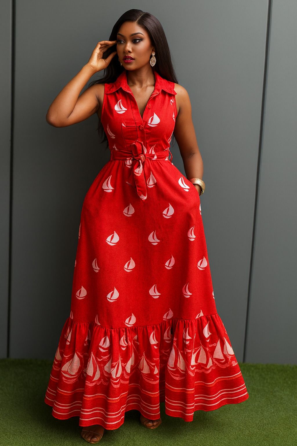 Maxi Sleeveless Ankara Shirt Dress