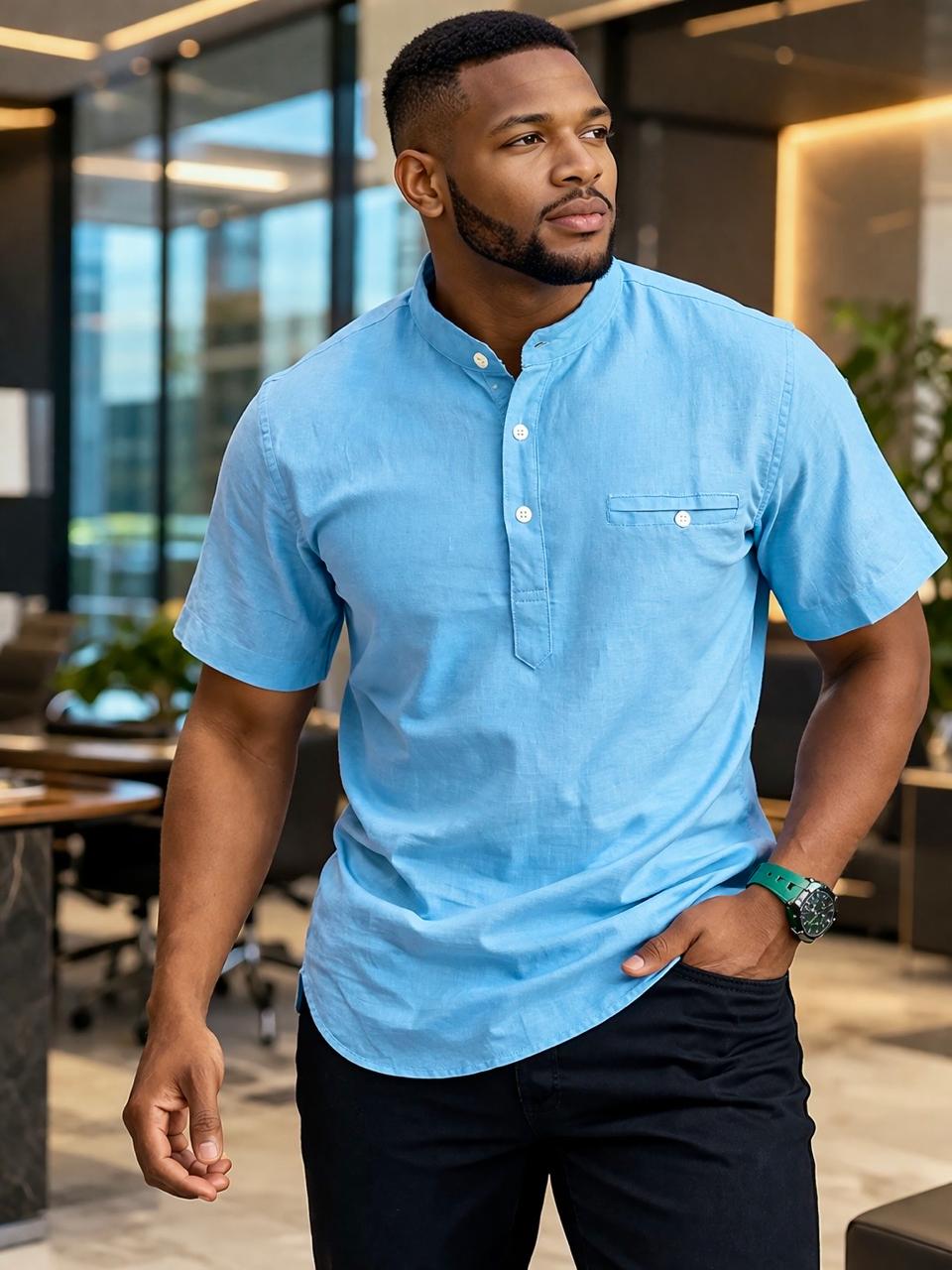 Men’s Casual Short Sleeve Henley Shirt -Designed for both casual and semi-formal occasions, this shirt blends simplicity with a refined touch.