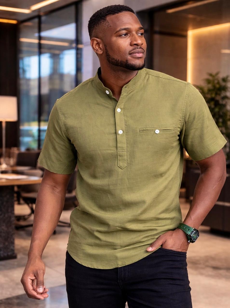 Men’s Casual Short Sleeve Henley Shirt -Designed for both casual and semi-formal occasions, this shirt blends simplicity with a refined touch.