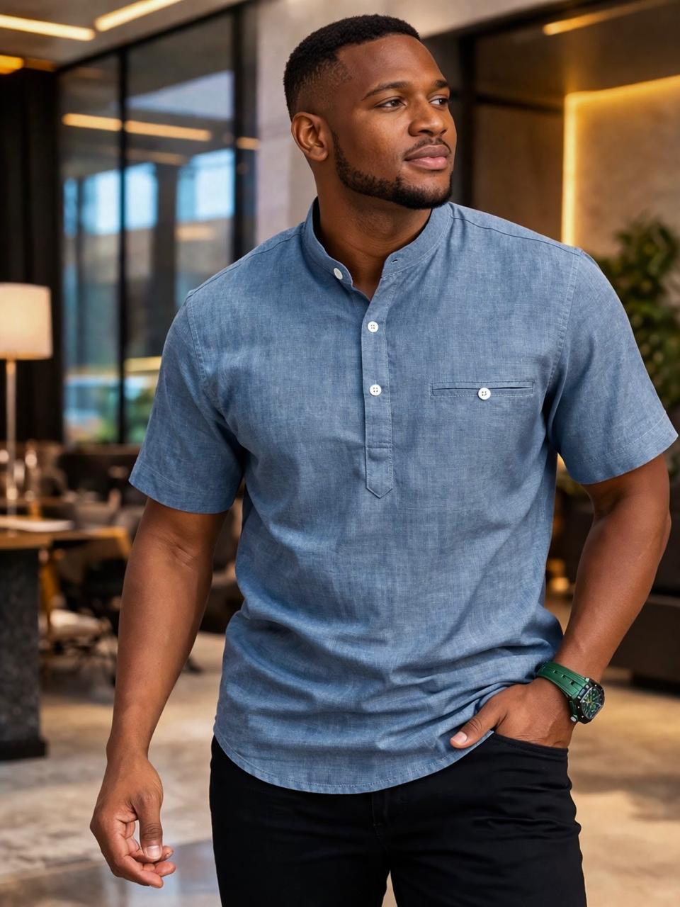 Men’s Casual Short Sleeve Henley Shirt -Designed for both casual and semi-formal occasions, this shirt blends simplicity with a refined touch.