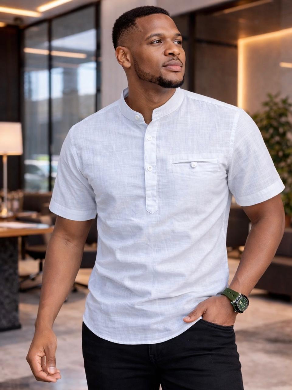 Men’s Casual Short Sleeve Henley Shirt -Designed for both casual and semi-formal occasions, this shirt blends simplicity with a refined touch.