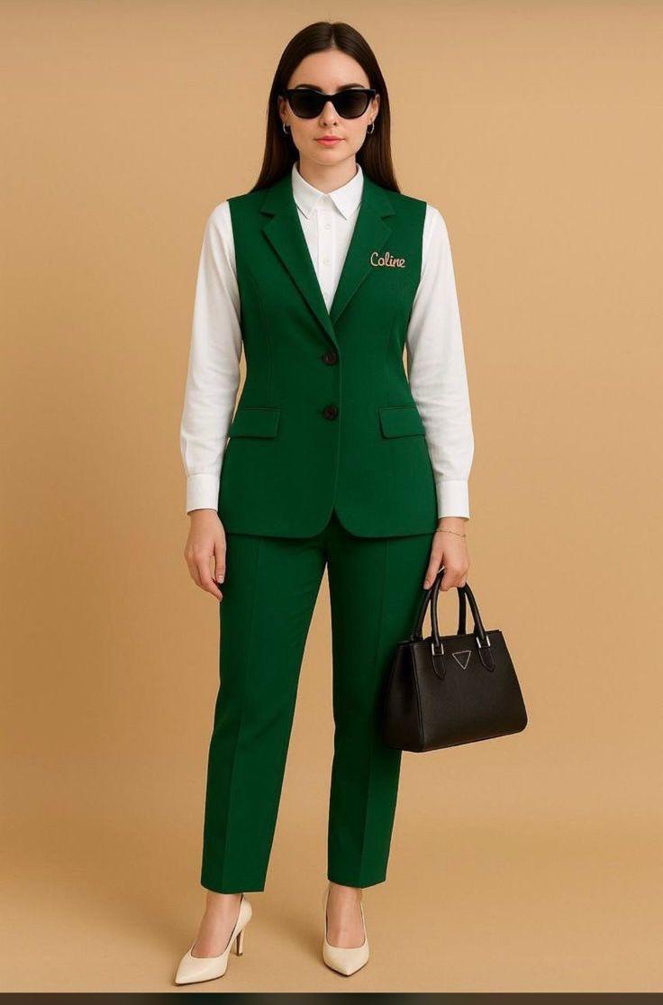 Women’s Elegant Office 2-Piece Suit Set – Sleeveless Blazer & Trousers