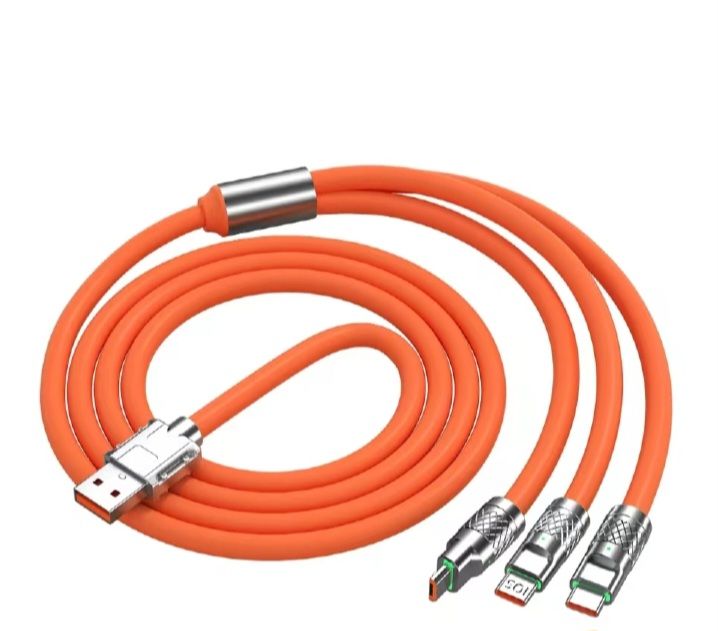 6A 120W 3 In 1 Charging Cable USB Fast Charger Cable For iPhone Micro USB Type-C Charging Cable For Huawei Samsung Xiaomi Wird Cord