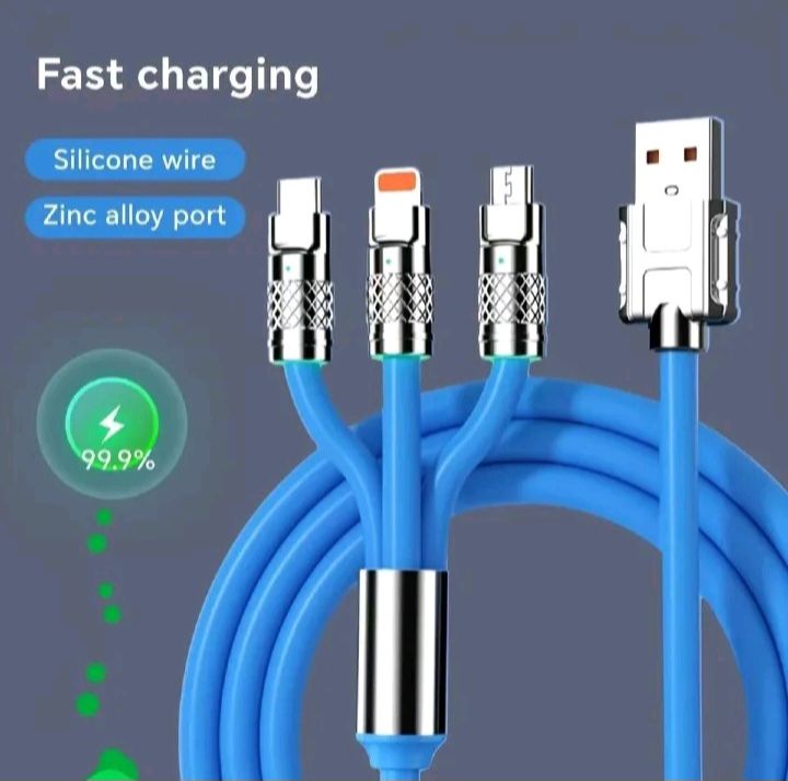 6A 120W 3 In 1 Charging Cable USB Fast Charger Cable For iPhone Micro USB Type-C Charging Cable For Huawei Samsung Xiaomi Wird Cord