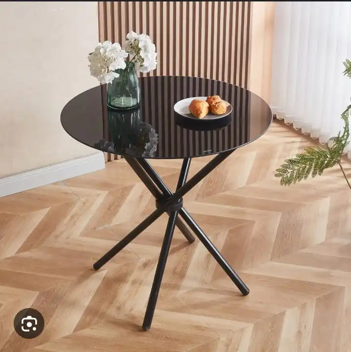 Modern Round Black Side Table – Minimalist Metal Frame with Glass Top for Living Room, Bedroom, or Cafe
