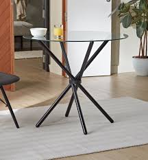Modern Round Black Side Table – Minimalist Metal Frame with Glass Top for Living Room, Bedroom, or Cafe