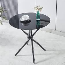 Modern Round Black Side Table – Minimalist Metal Frame with Glass Top for Living Room, Bedroom, or Cafe