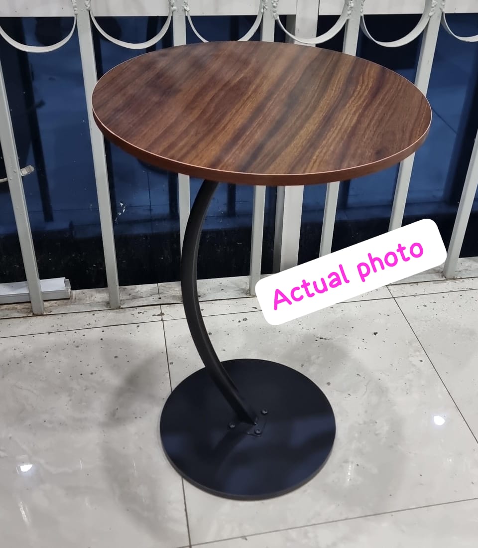 Modern C-Shape Curved Metal Side Table with Walnut Finish Round Top