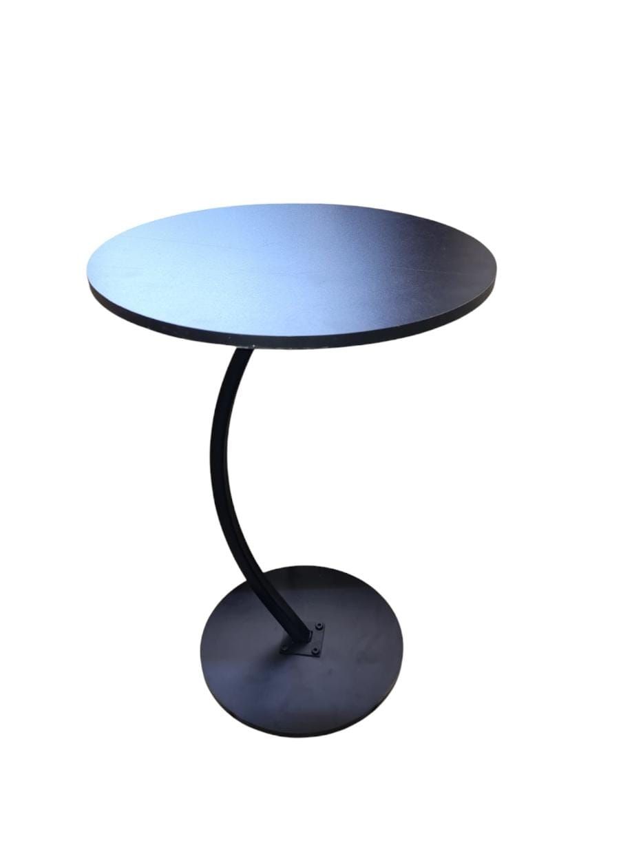 Modern C-Shape Curved Metal Side Table with Walnut Finish Round Top