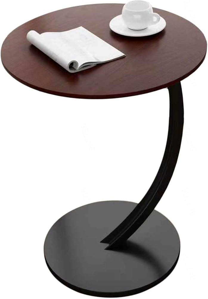 Modern C-Shape Curved Metal Side Table with Walnut Finish Round Top
