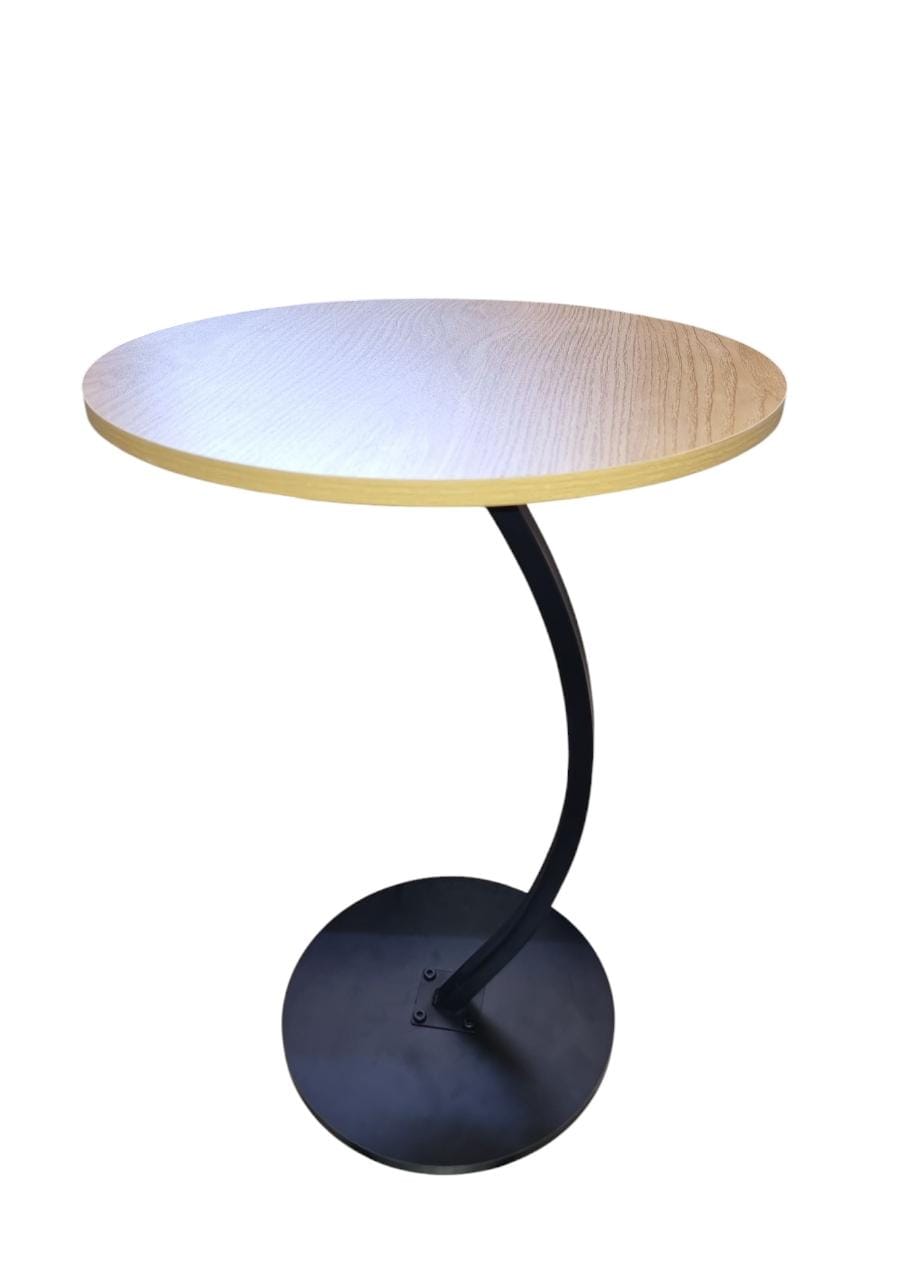 Modern C-Shape Curved Metal Side Table with Walnut Finish Round Top