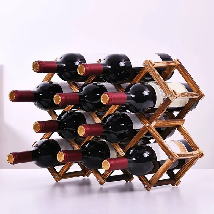Foldable 10-Slot Wooden Wine Bottle Rack – Space-Saving Countertop Wine Storage Stand
