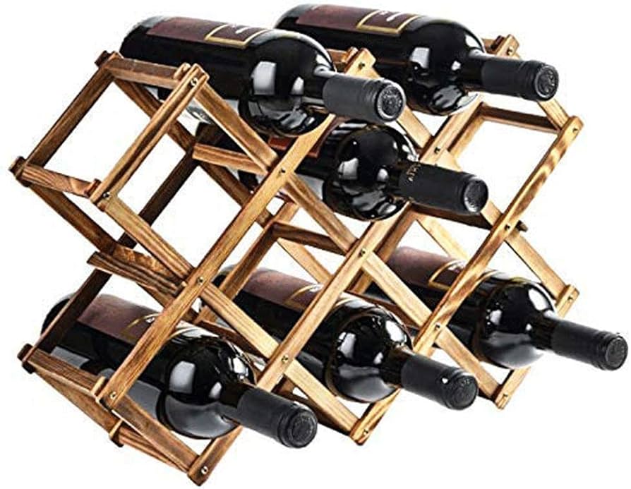 Foldable 10-Slot Wooden Wine Bottle Rack – Space-Saving Countertop Wine Storage Stand