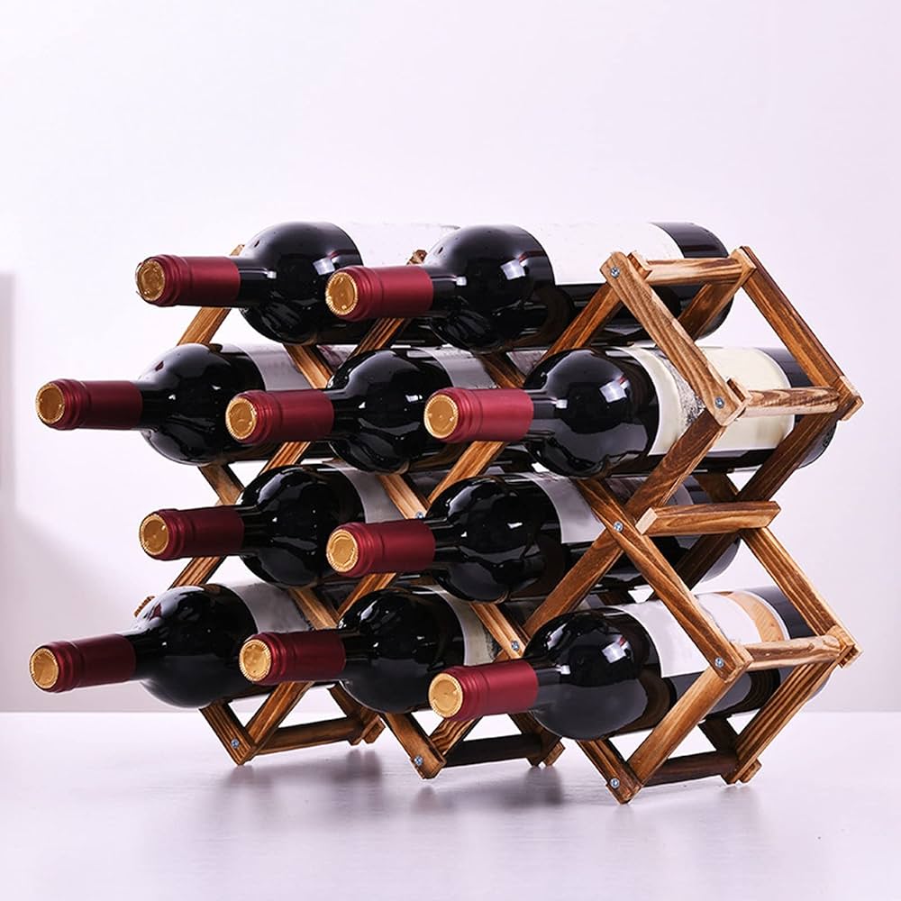 Foldable 10-Slot Wooden Wine Bottle Rack – Space-Saving Countertop Wine Storage Stand