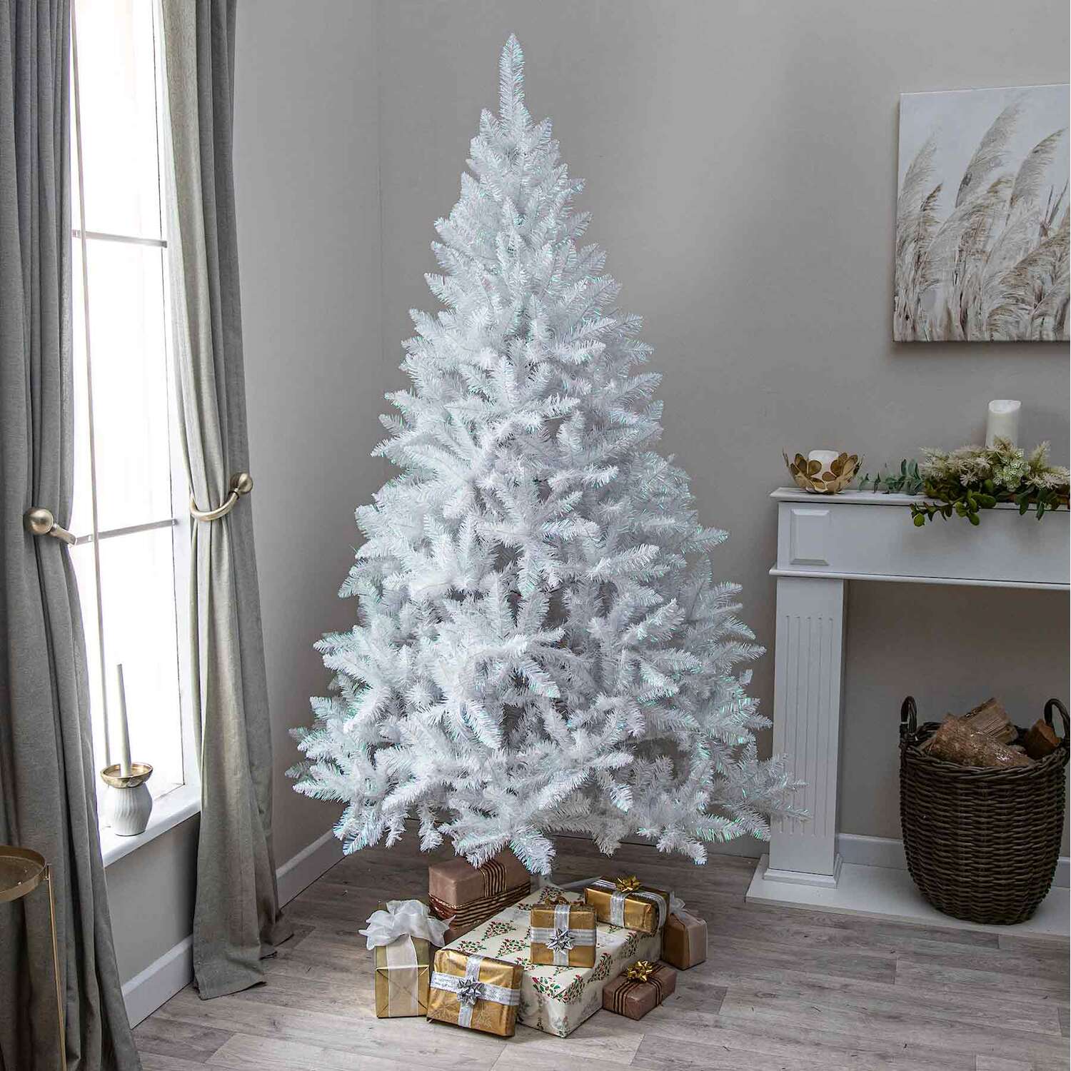White Christmas Tree – Snowy Artificial Holiday Tree for Home Decoration (Choose Size)