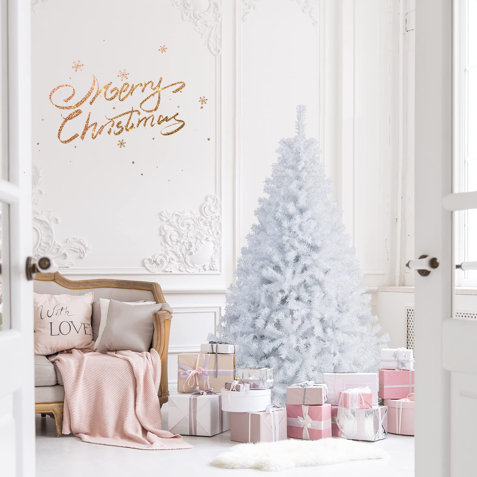 White Christmas Tree – Snowy Artificial Holiday Tree for Home Decoration (Choose Size)